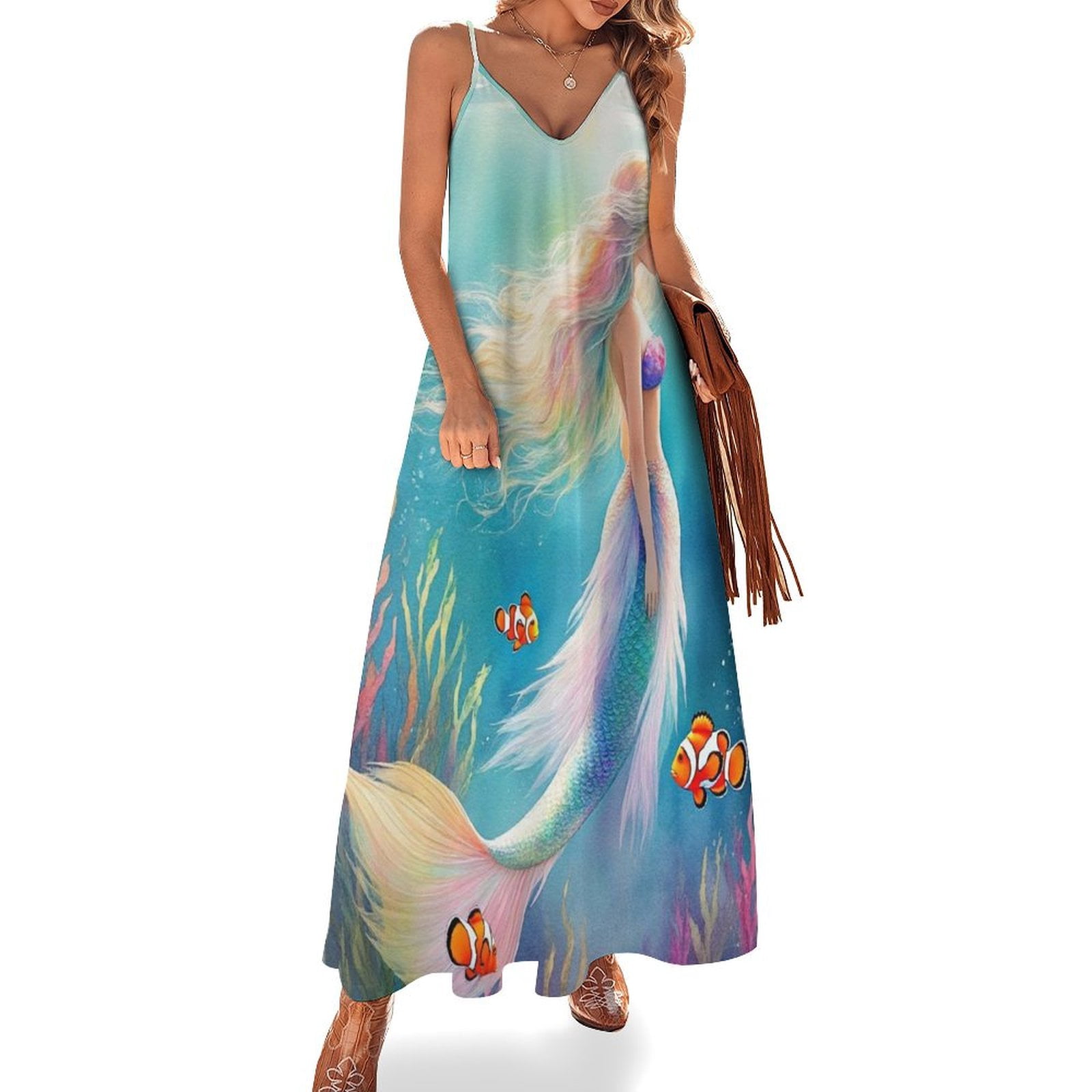 under the sea formal dress Colorful Mermaid Sleeveless Women's Evening Dress Womans Clothing under the sea themed prom dresses