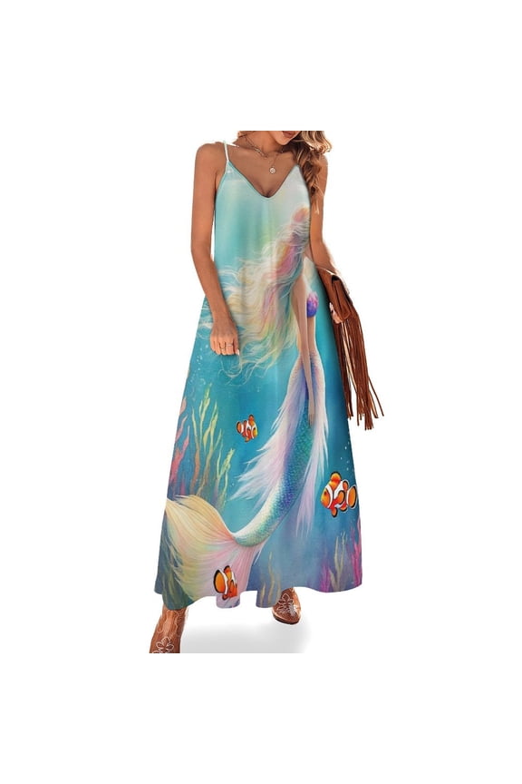 Colorful Mermaid Under The Sea Sleeveless Dress Women's Evening Dress Womans Clothing