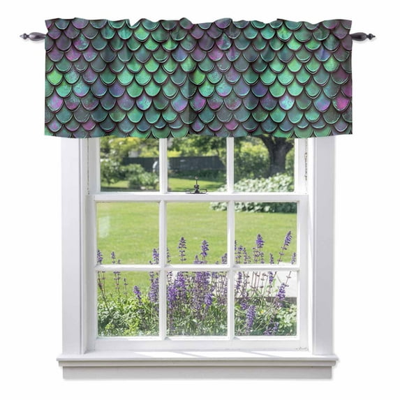 Colorful Mermaid Valance Curtain Scales Ombre Texture Window Valances Rod Pocket Short Curtains Window Treatments for Kitchen Bedroom Bathroom Laundry 60" x 18"