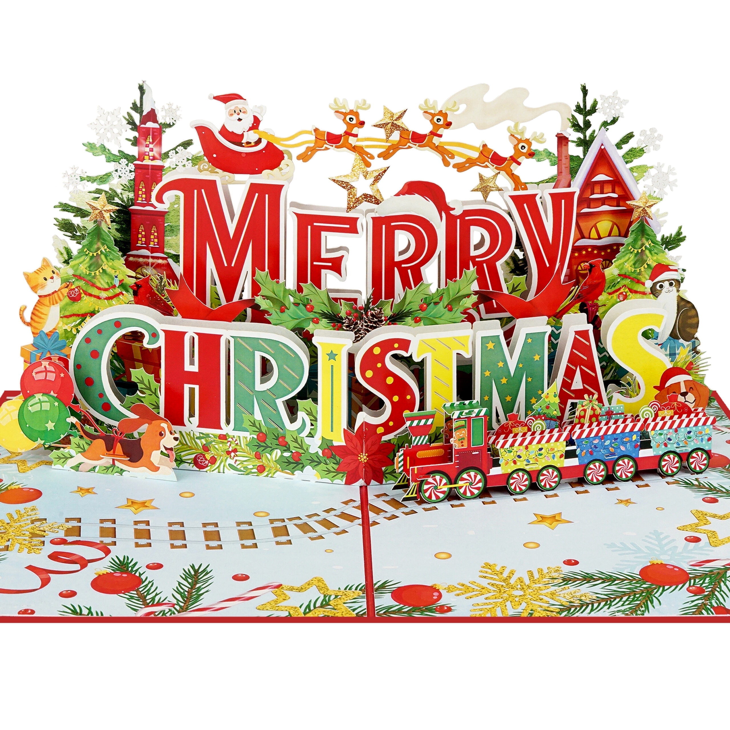 Merry Christmas 3D Pop Up Card Santa & Train Holiday Greeting Card | Festive Xmas Gift Card for Family, Friends, Kids 6x8 Inches With Love From Vietnam