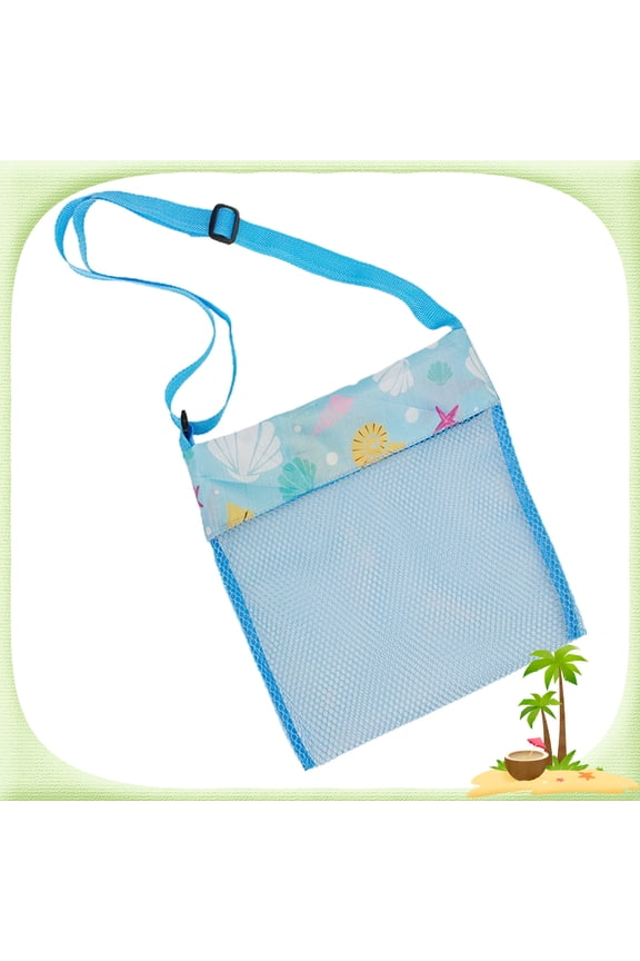 Colorful Mesh Beach Bags Sea Shell Bags Beach Shell Bags Adjustable Carrying Straps Bags for Kids(Light Blue)