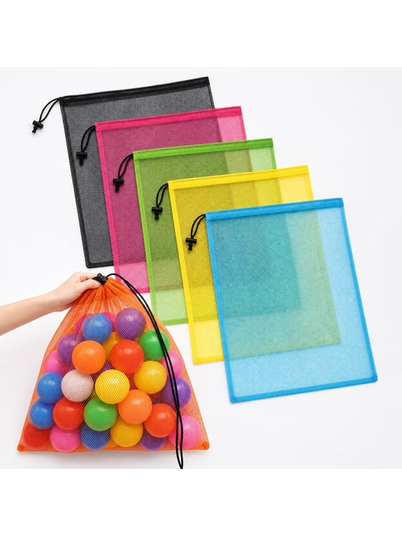 Colorful Mesh Drawstring Bag Tutuviw 6 Pcs Mesh Laundry Bags Nylon Drawstring Bag for Pool Beach Ball Toys Multipurpose Storage Bag for Collecting Travel Sports Gym(14x16 in, Multicolor)