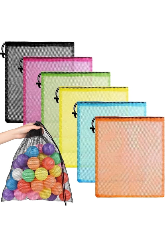 Colorful Mesh Drawstring Bag Tutuviw 6 Pcs Mesh Laundry Bags Nylon Drawstring Bag for Pool Beach Ball Toys Multipurpose Storage Bag for Collecting Travel Sports Gym(14x16 in, Multicolor)