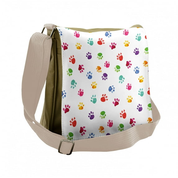 Colorful Messenger Bag, Animal Footprints, Unisex Cross-body, by Ambesonne