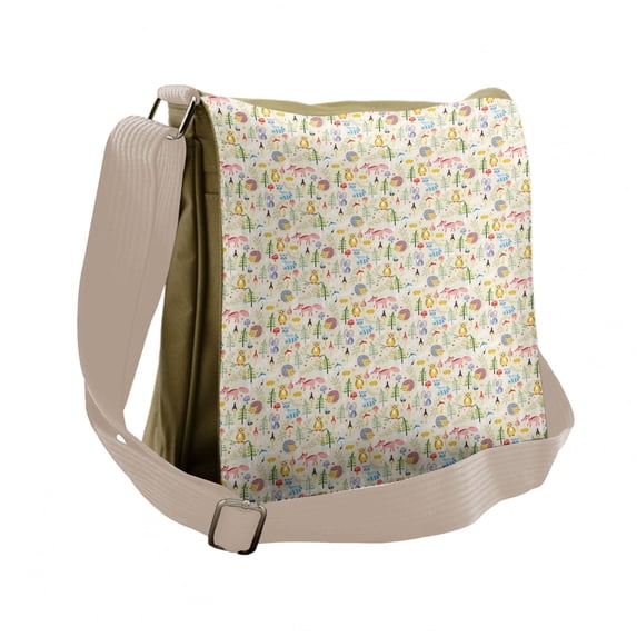 Colorful Messenger Bag, Cartoon Animals Tree, Unisex Cross-body, by Ambesonne