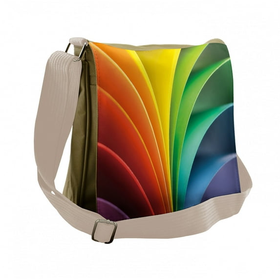 Colorful Messenger Bag, Curving Rainbow Strips, Unisex Cross-body, by Ambesonne