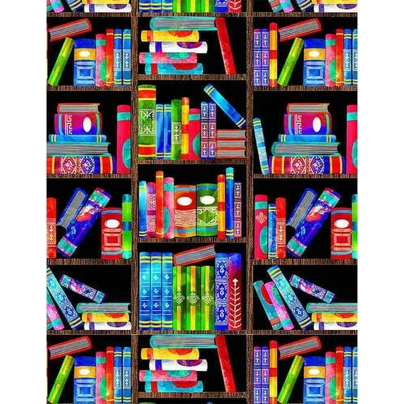 Colorful Messy Bookshelves - Multicolored Cotton Fabric by Timeless Treasures