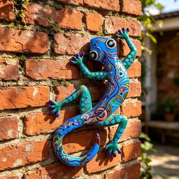 Colorful Metal Gecko Wall Decor, 3D Painted Lizard Wall Art Sculpture, Vibrant Gecko Hanging Ornament for Indoor Outdoor Garden Patio Fence Decor