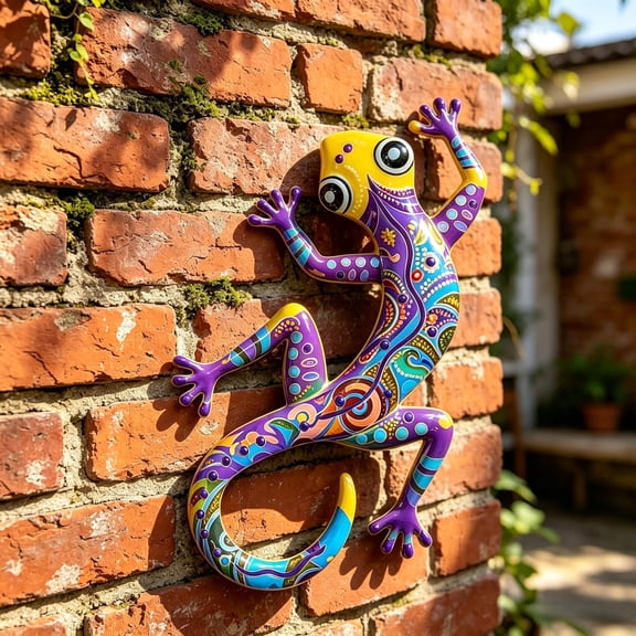 Colorful Metal Gecko Wall Decor, 3D Painted Lizard Wall Art Sculpture, Vibrant Gecko Hanging Ornament for Indoor Outdoor Garden Patio Fence Decor