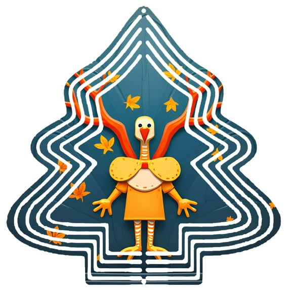 Colorful Metal Hanging Christmas Tree Wind Spinner - Whimsical Bird Design with Orange Wings & Leaves for Garden Decor