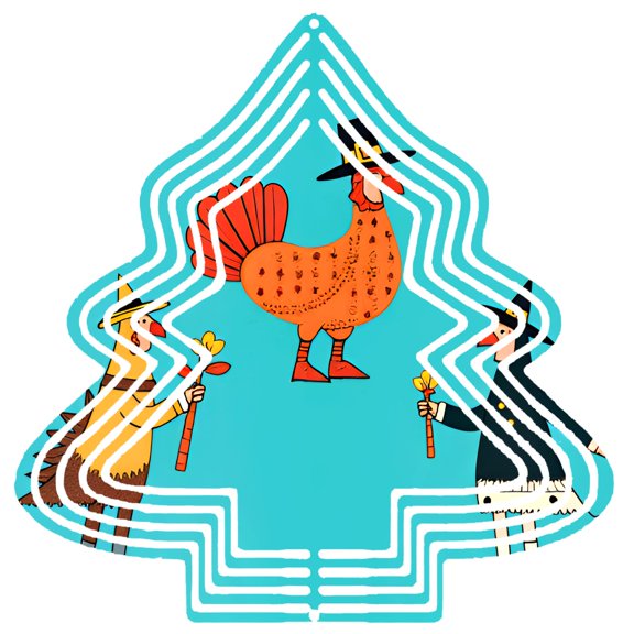 Colorful Metal Hanging Christmas Tree Wind Spinner - Whimsical Rooster Fox & Penguin Design for Garden Decor Vibrant Turquoise Background