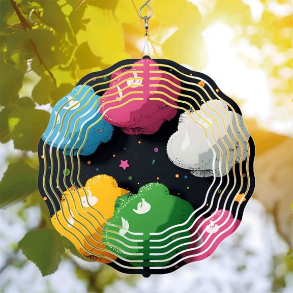 Colorful Metal Hanging Wind Spinners & Chimes - Vibrant Cloud Patterns with Neural Pathway Design for Yard & Garden Decor