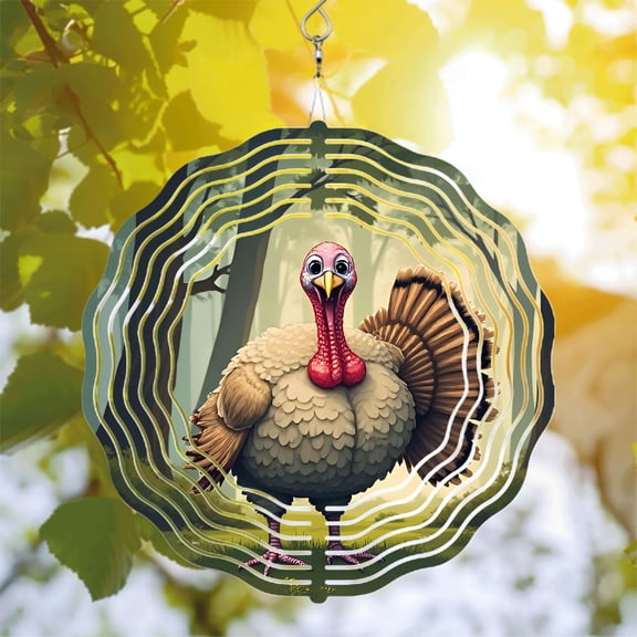Colorful Metal Hanging Wind Spinners & Chimes for Yard & Garden - Whimsical Turkey Design with Cheerful Expression Perfect for Outdoor Decor