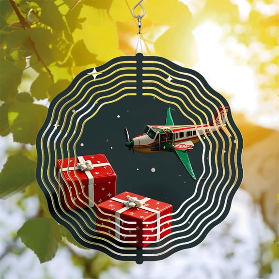 Colorful Metal Hanging Wind Spinners with Festive Airplane Design - Perfect Wind Chimes for Yard and Garden Decor