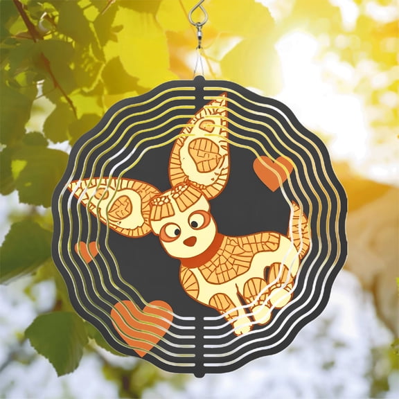 Colorful Metal Hanging Wind Spinners with Heart Patterns - Cheerful Fox Dog Design for Yard and Garden Decor