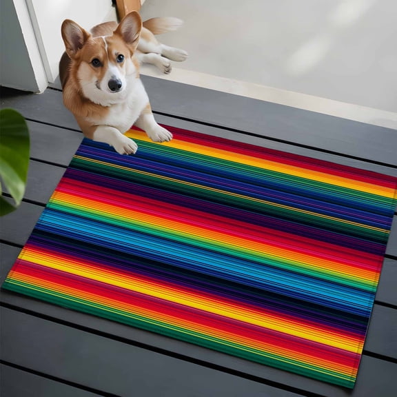 Colorful Mexican 2x3 Area Rugs for Living Room, Striped Modern Horizontal Stripes Non Slip Floor Mat Washable Low-Profile Indoor Carpet for Bedroom, Dining Room, Bathroom