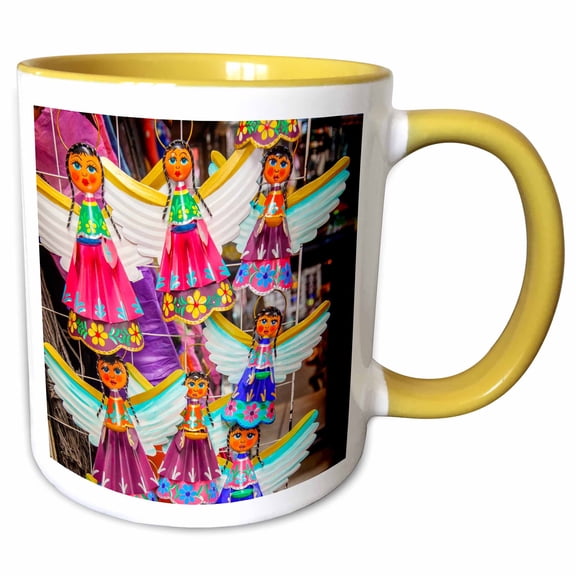 3drose, Colorful Mexican Angel Souvenirs, San Miguel De Allende, Mexico, 11oz Two-tone Yellow Mug