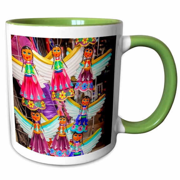 3drose, Colorful Mexican Angel Souvenirs, San Miguel De Allende, Mexico, 15oz Two-tone Green Mug