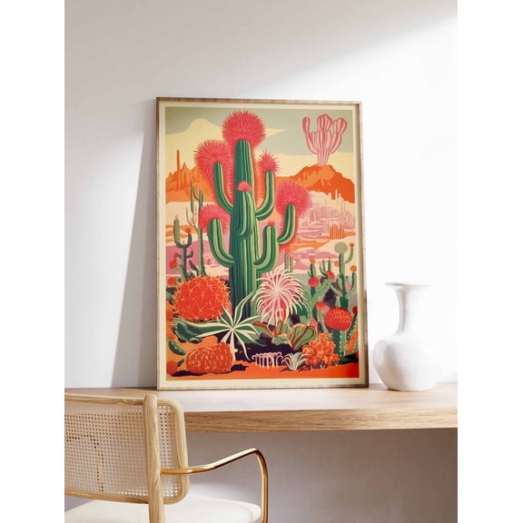Colorful Mexican Cactus Poster, Unframed Paper Poster 8x10in