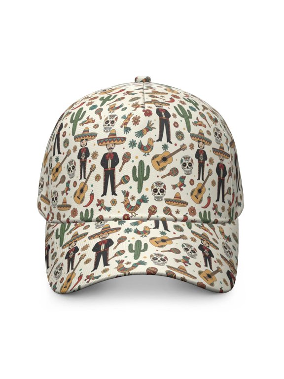 Colorful Mexican Elements Baseball Cap, Outdoor Travel Cap with Snap Closure & Sweatband, Polyester Construction Gifts for Birthday Christmas Thanksgiving
