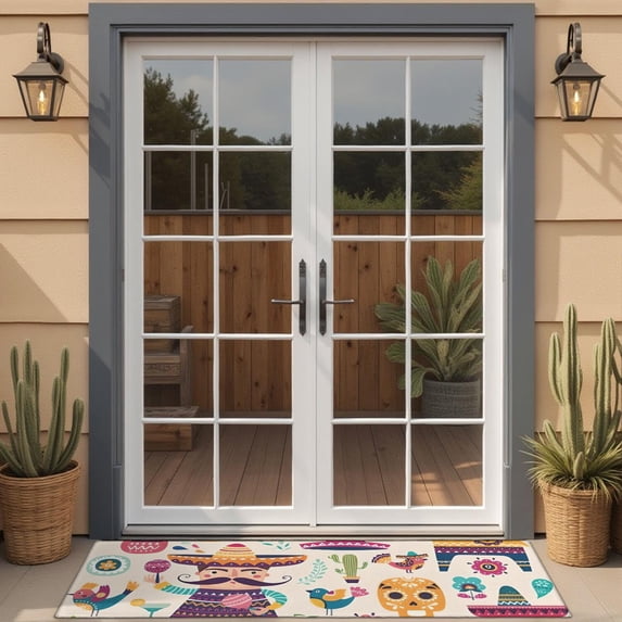 Colorful Mexican Elements Door Rugs,Washable Non Slip Door Mats Indoor,Decorative Door Mats,Entry Mat Indoor for Entrance,Bedroom,Kitchen,Bathroom,16"x47"