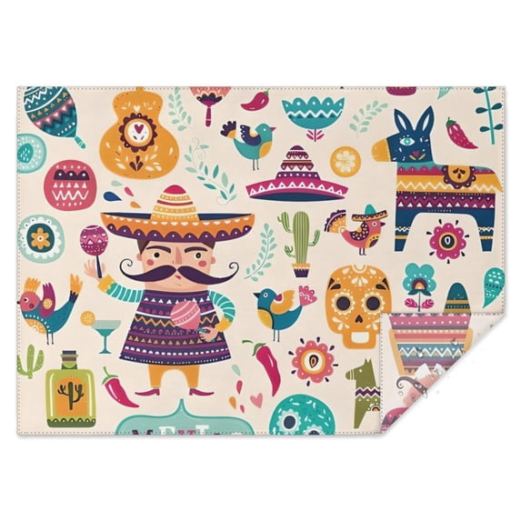 Colorful Mexican Elements Rectangle Tablecloth 60"x84",Waterproof Polyester Rectangle Table Cloth, Wipeable Spillproof Polyester Tablecloth for Dining, Camping, Indoor and Outdoor