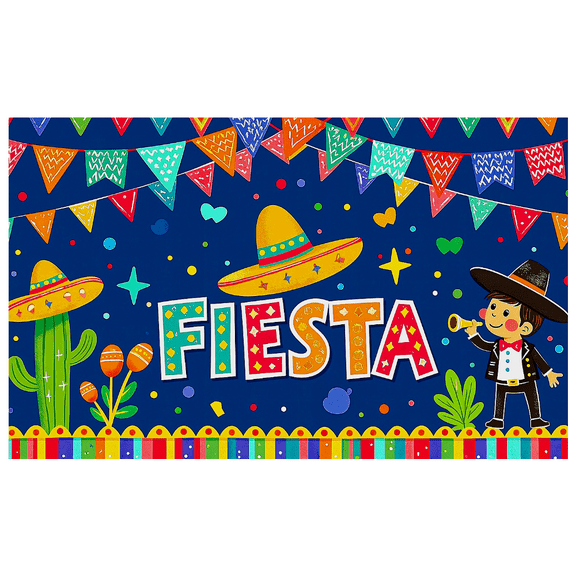 Colorful Mexican Fiesta Theme Background Backdrop Banner with Sombrero Cactus Elements Party Decorations for Fiesta Parties Photo Booths Celebrations Decor Props