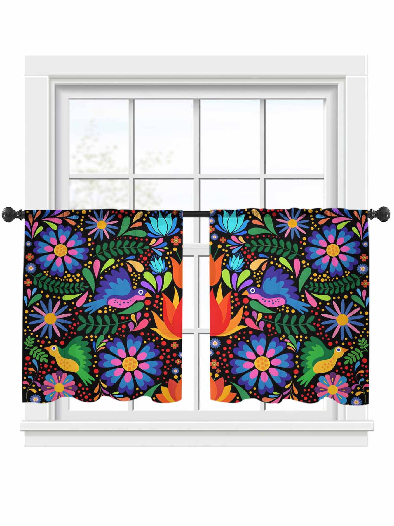 Colorful Mexican Floral Sheer Curtains for Living Room Bedroom, Light ...