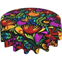 Colorful Mexican Floral Tablecloth Round Table Cover Washable Polyester Table Cloth for Kitchen Party Picnic Dining Decor 60 Inch