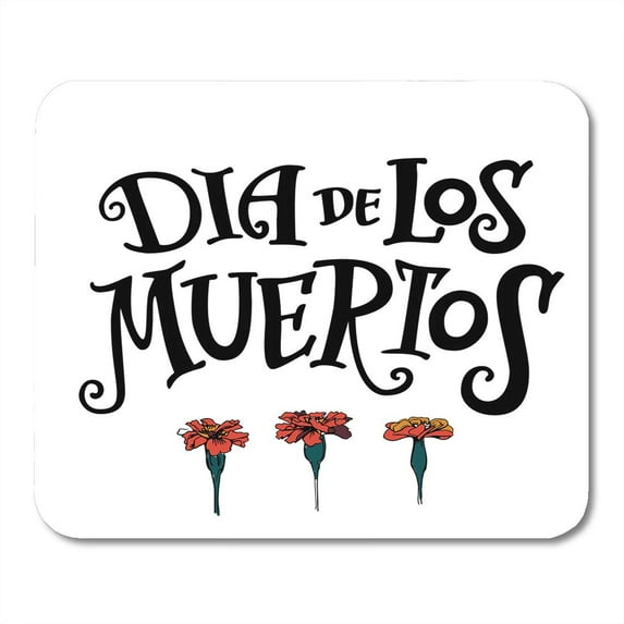 Colorful Mexican Flowers Traditional Embroidery with Letters Floral Lettering 'Dia De Los Muertos' White Mousepad Mouse Pad Mouse Mat 9x10 inch