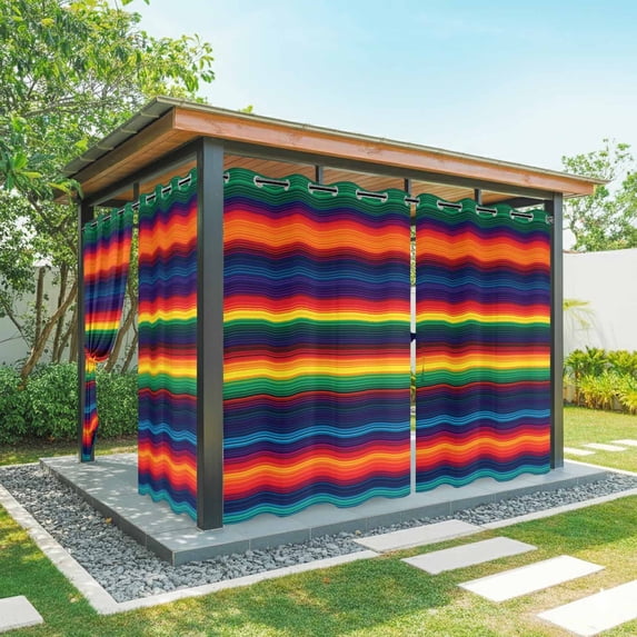 Colorful Mexican Outdoor Curtains for Patio, Striped Modern Horizontal ...
