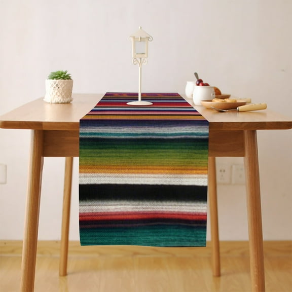 Colorful Mexican Poncho Stripes (1) Table Runner, Seasonal Fall Winter Kitchen Dining Table Decoration for Home Party Decor 13 x 72 Inch