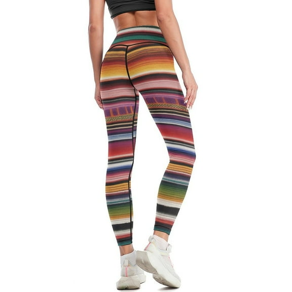 Colorful Mexican Poncho Stripes High Waisted Leggings for Women Regular & Plus - No See Through Tummy Control Cycling Workout Yoga Pants without Pockets S