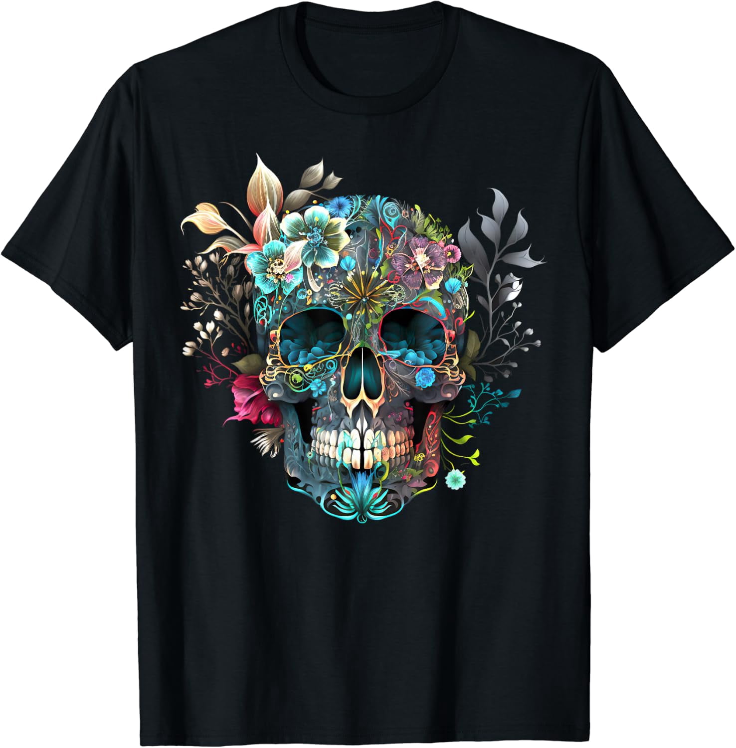 Colorful Mexican Skull Patterns Flowers Halloween Catrina T-Shirt ...