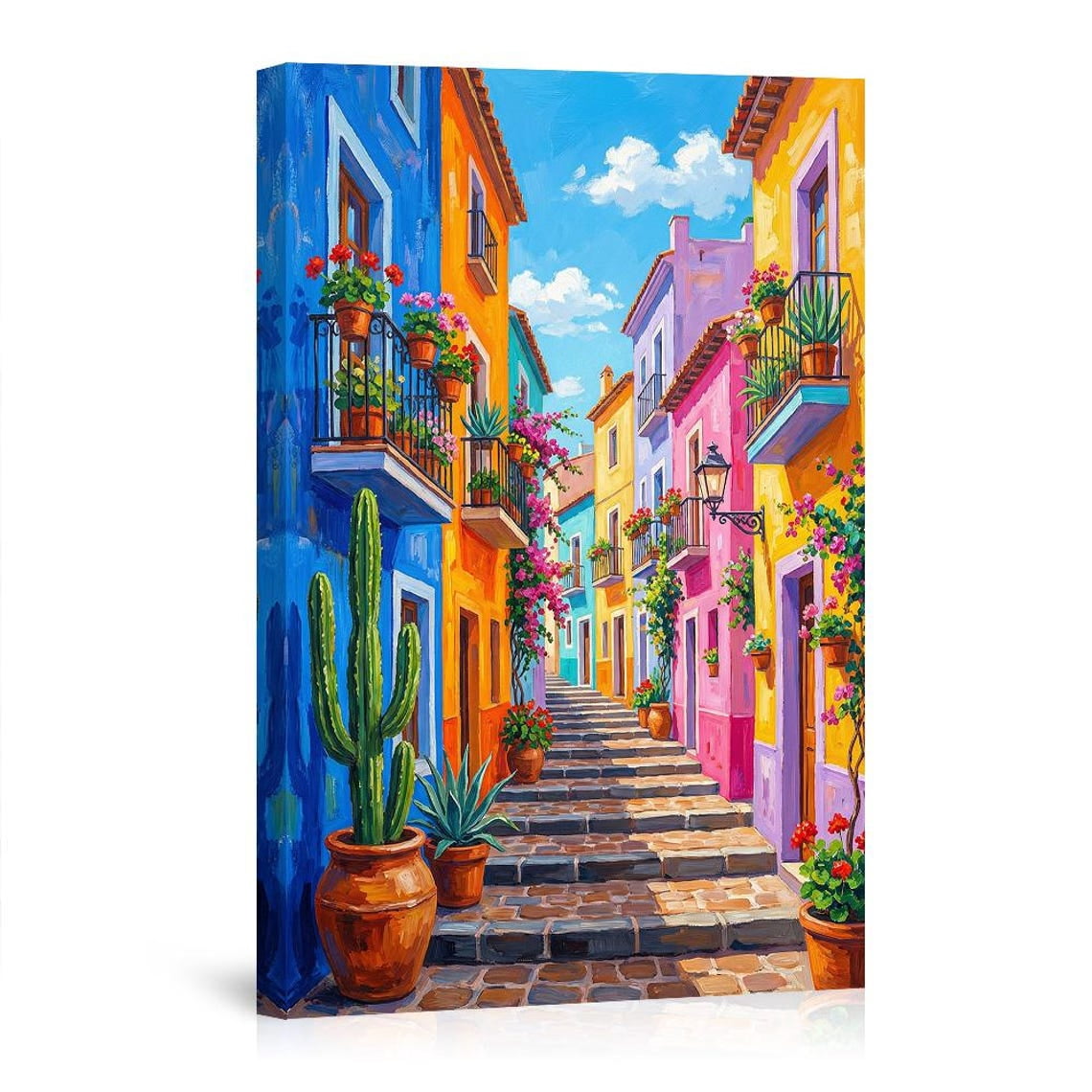 Colorful Mexican Street With Cacti Vibrant Latin American