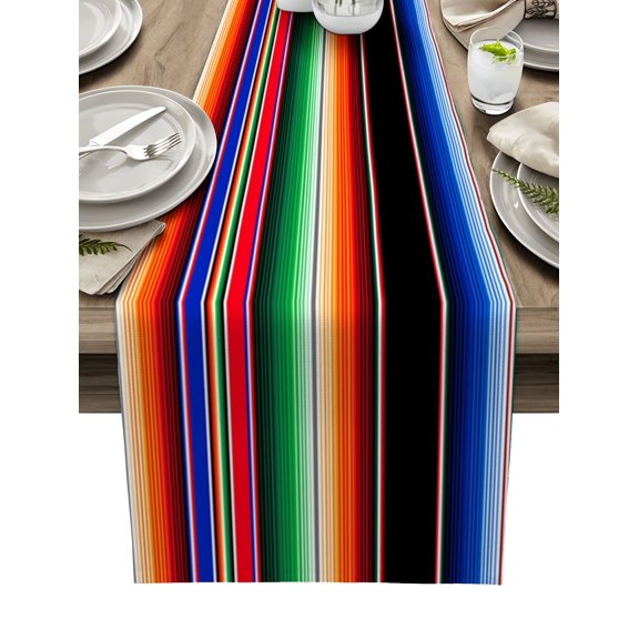 Colorful Mexican Stripes Linen Table Runner Cinco De Mayo Holiday Table Decor Washable Dining Table Runners Kitchen Table Decor