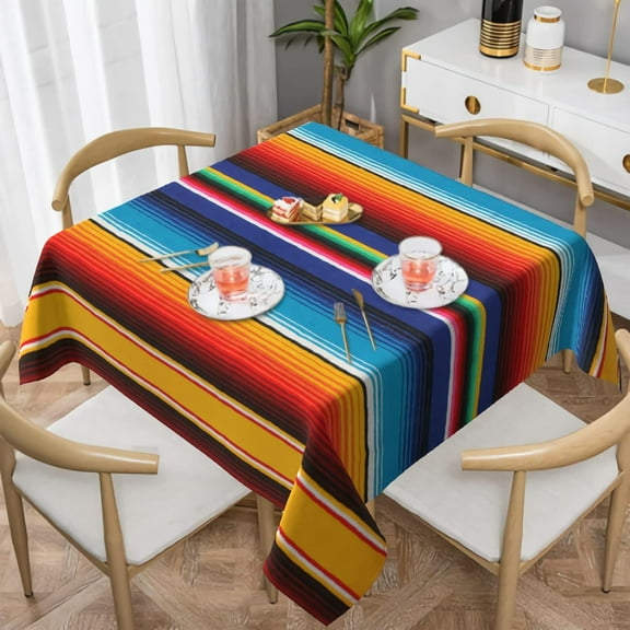 Colorful Mexican Stripes Square Tablecloth Mexican Blanket Stripes Tablecloth Table Cover - Waterproof Spill Proof Wrinkle Free for Camping Picnic,Dinner Square Tablecloth 54 * 54IN