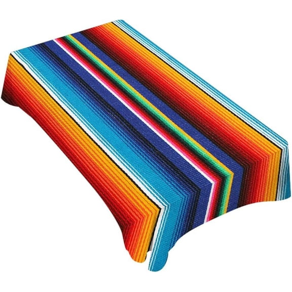 Colorful Mexican Style Tablecloth Decor Stripes Lines Art Feature Bright Table Cloth Dining Room Kitchen Table Cover 60" X 84" Oblong/Rectangle