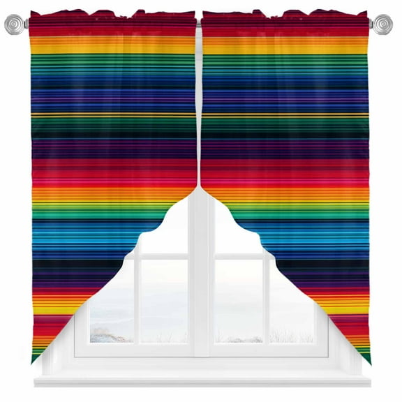 Colorful Mexican Swag Valances for Windows 2 Pack Striped Modern Horizontal Stripes Swag Kitchen Curtains 36 Inches Long Rod Pocket Short Window Treatment for Kitchen Bathroom 36"x36"
