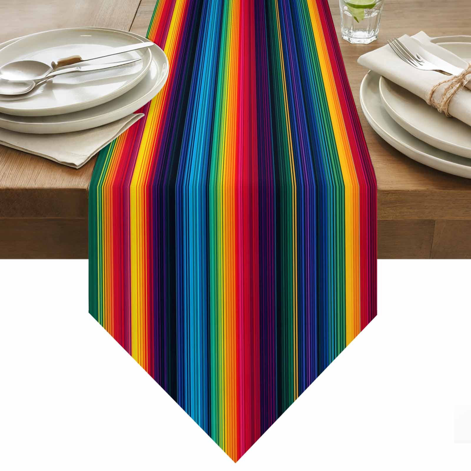 Colorful Mexican Table Runner 120 Inches Long Striped Modern Horizontal Stripes Table Runners for Dining Room Tabletop Dresser Scarf Home Party Banquet Wedding Holiday Decoration