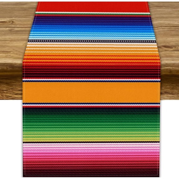 Colorful Mexican Table Runner, Day of The Dead Mexican Stripes Print Table Runner for Home Picnic Party Dining Room Kitchen Decor, 13x36inch