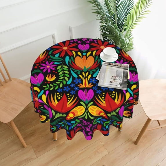Colorful Mexican Tablecloth Round 60 Inch, Washable Polyester Table Cloth for Kitchen Party Picnic Dining Decor, Cinco de Mayo Mexican Decorations