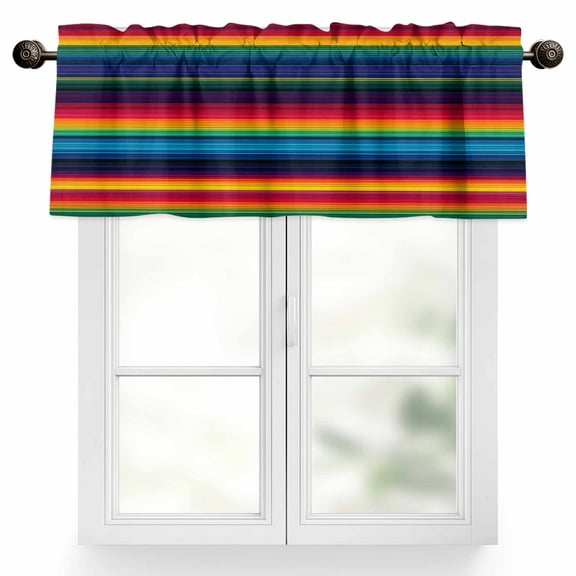 Colorful Mexican Valances for Windows, 54 x 18in, Striped Modern Horizontal Stripes Rod Pocket Kitchen Valance Curtain Light Filtering Window Treatments for Living Room Bedroom, 1 Panel