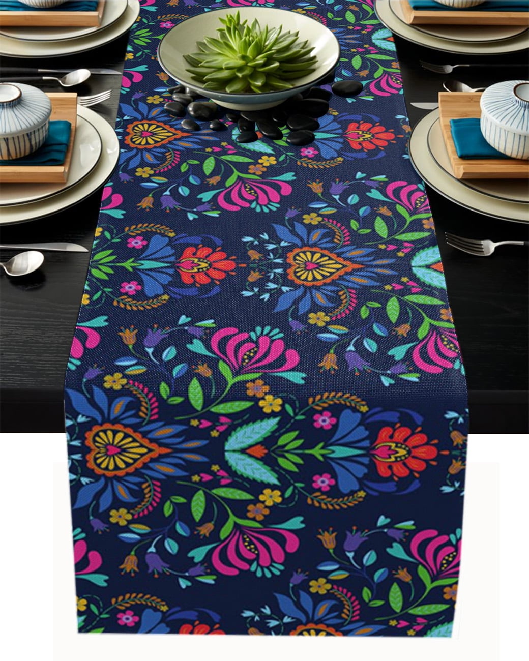 Colorful Mexico Abstract Flower Table Runner for Living Room Kitchen
