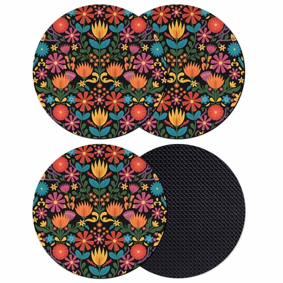 Colorful Mexico Coasters Set of 4, Absorbent Coasters for Drinks, Modern Abstract Flowers Leaf Orange Green Coaster for Desk Coffee Table Protection, Home Decor House Warming Gifts 4"