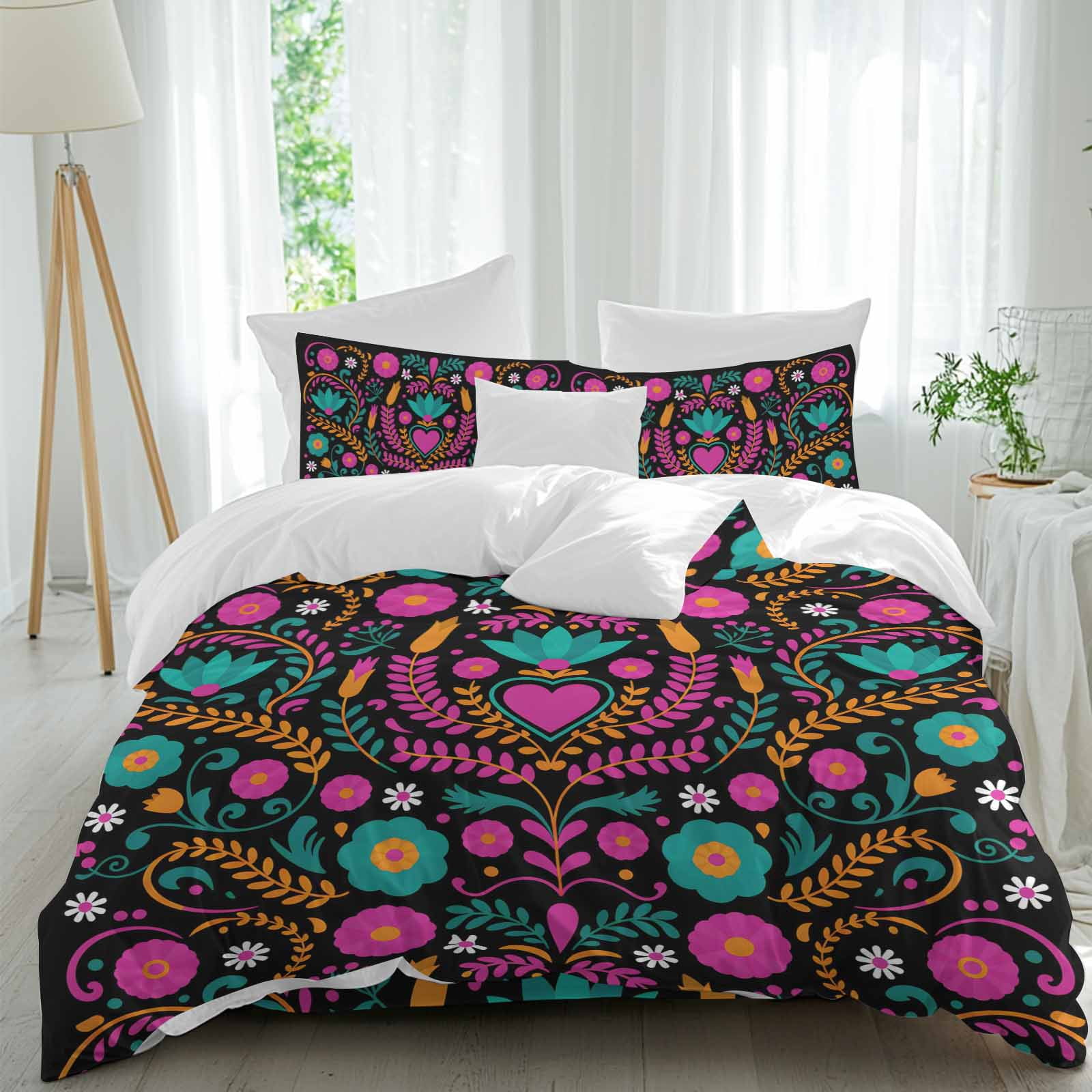 Colorful Mexico Floral Twin Size Comforter Set, Abstract Pink Orange ...