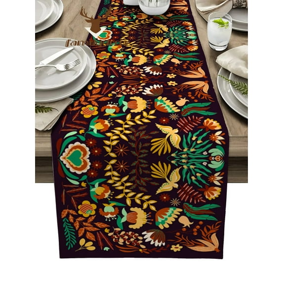 Colorful Mexico Flower Bird Table Runner Home Wedding Table Flag Mat Table Centerpieces Decoration Party Dining Long Tablecloth