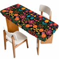 thumbnail image 1 of Colorful Mexico Table Cloths for 8 Foot Rectangle Tables, Modern Abstract Flowers Leaf Orange Green Patio Waterproof Elastic Fitted Tablecloths, Washable Rectangular Table Cover for Camping, 1 of 8