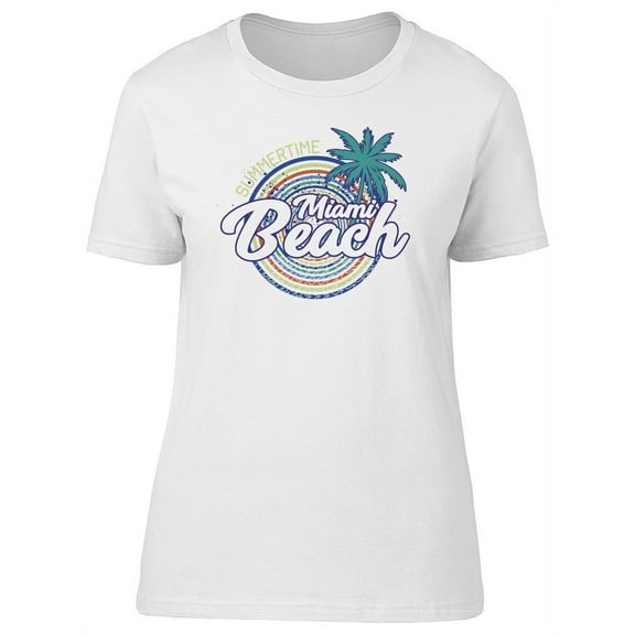 Colorful Miami Beach Palm Tree T-Shirt Women -Image by Shutterstock, Female Large