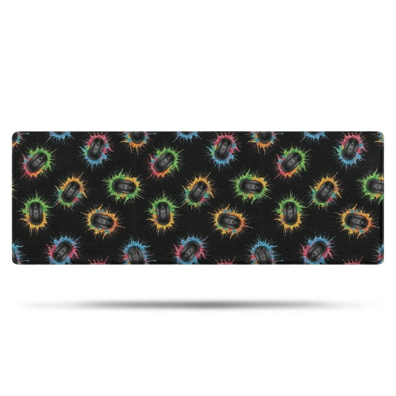 Colorful Mice Games Icons Black Pattern Bathroom Rugs Mat,Non Slip Microfiber Bathroom Rug,Rubber Backing,Soft Bathroom Mats for Bathroom Floor,Tub and Shower,47x17in(120x43cm)